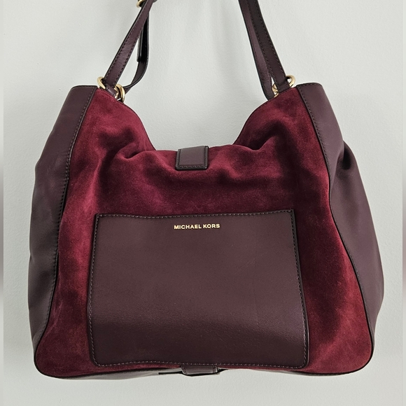 Michael Kors Quincy Large Suede and Leather Shoulder Tote - Maroon - Picture 6 of 16